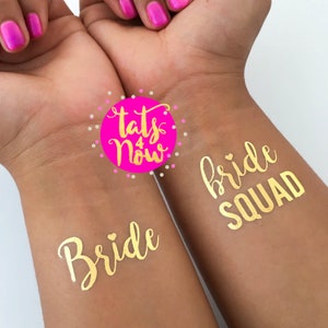 Bride Squad Tattoos for bachelorette party, hen party, gold tattoo, temporary tattoo, squad