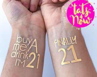 21st birthday party gold tattoos by Tats4Now