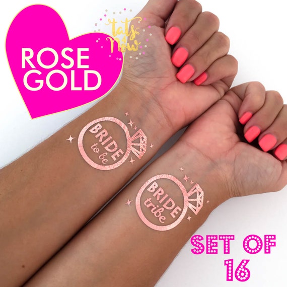 Rose gold bachelorette tattoos pink gold temporary tattoos Etsy