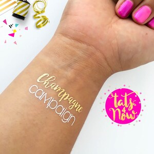 Cheers, champagne campaign, party, girls night out, party favor, temporary tattoo, gold tattoo, gno, bachelorette party, clubbing image 3