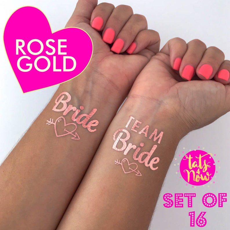 temporary tattoo bachelorette tattoo bachelorette party favors Rose gold bachelorette tattoos Bachelorette party TEAM BRIDE Heart
