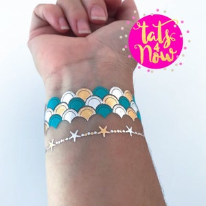 Lets be mermaids // Mermaid scales tattoo bracelet // mermaid bachelorette themed tattoos // mermaid party // by Tats4now