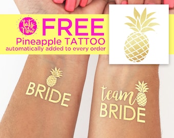 Pineapple bachelorette party, tropical beach party, pool party favor, tropical bachelorette, team bride gold tattoo, Select your quantity