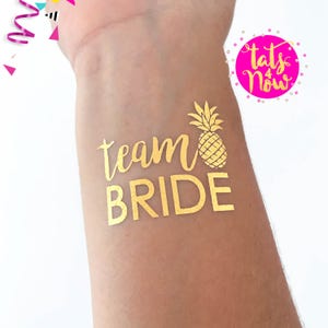 Pineapple tropical themed bachelorette party, Gold temporary tattoos, Hawaii pineapple, Pineapple party favors, team bride pineapple tattoo