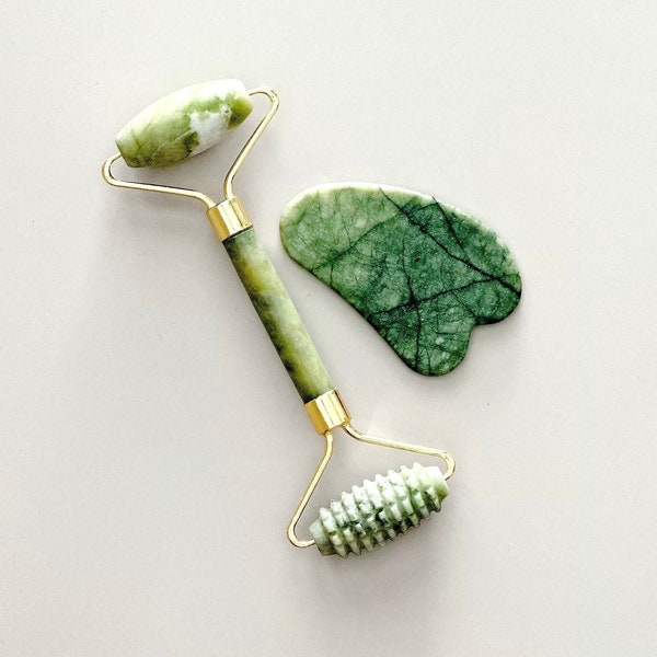 Natural Jade Roller & Gua Sha Set, Facial Care, Skincare Tools, Gifts for Her, Face Roller, Jade Roller, Face Scraper, Tools for Face