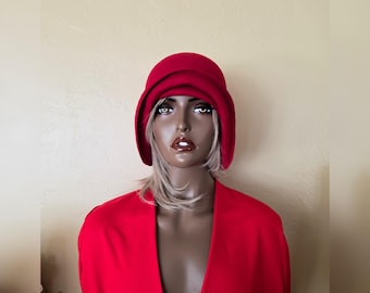 Red wool felt cloche hat