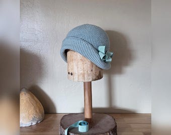 Seafoam blue green cloche hat