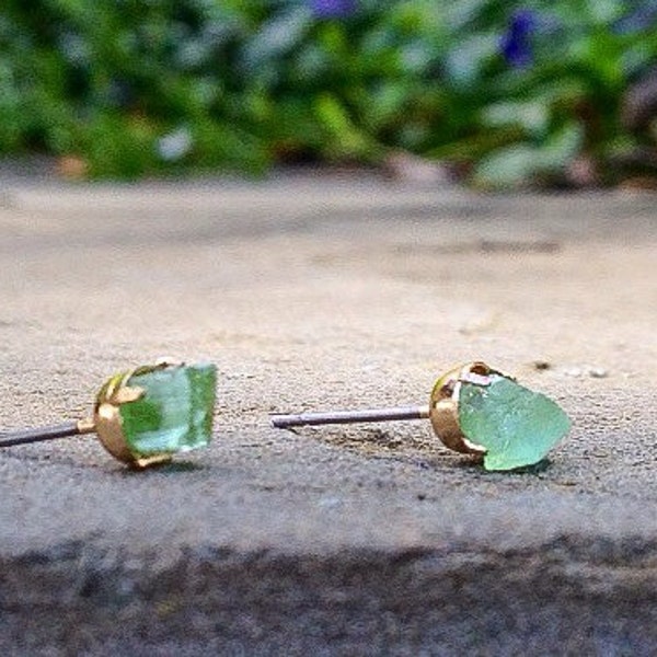 Raw Green Tourmaline Earring Studs