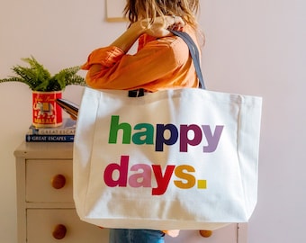 Happy Days oversized draagtas - grote canvas shopper - weekendtas - canvas draagtas