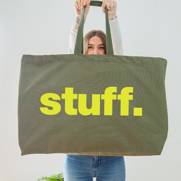 Sac fourre-tout surdimensionné Stuff. Sac de rangement. Sac de week-end. Sac vraiment grand. Grand Shopper en toile. Sac fourre-tout olive