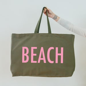 Oversized Olive Green Canvas Beach Bag: Extra Large Tote