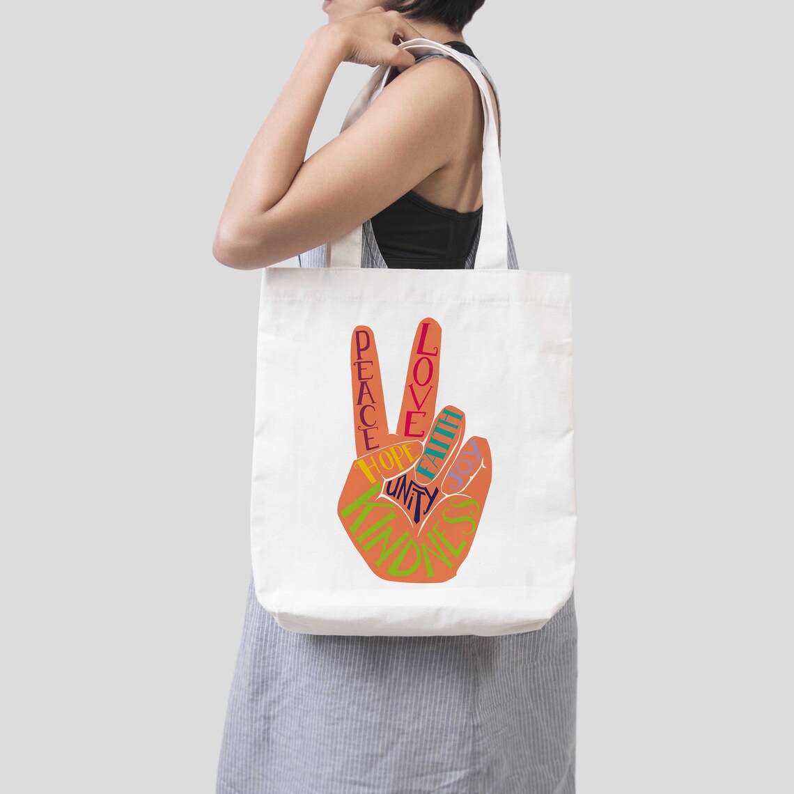 Peace Sign Tote Bag Canvas Shopper Hippie Bag Custom | Etsy