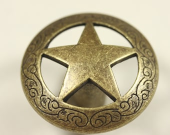 Engraved Star Knob - Antique Brass