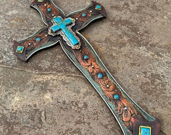 Western Wall Cross, Cross, Cross Wall Decor, Handmade, Faith, Christian Gift, Southwestern, Wall Cross, Silver Cross, Gifts, 6912