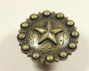 Fancy Western Style Star Cabinet Knob - Antique Brass