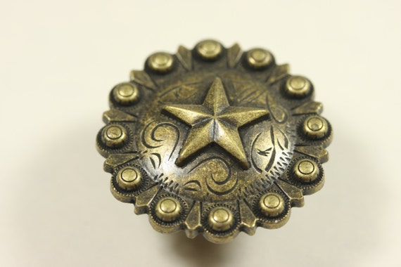 Fancy Western Style Star Cabinet Knob Antique Brass Etsy