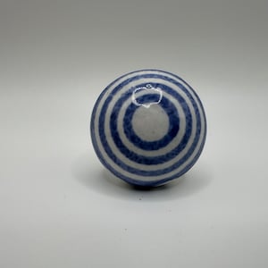 May include: A white ceramic knob with blue concentric circles.
