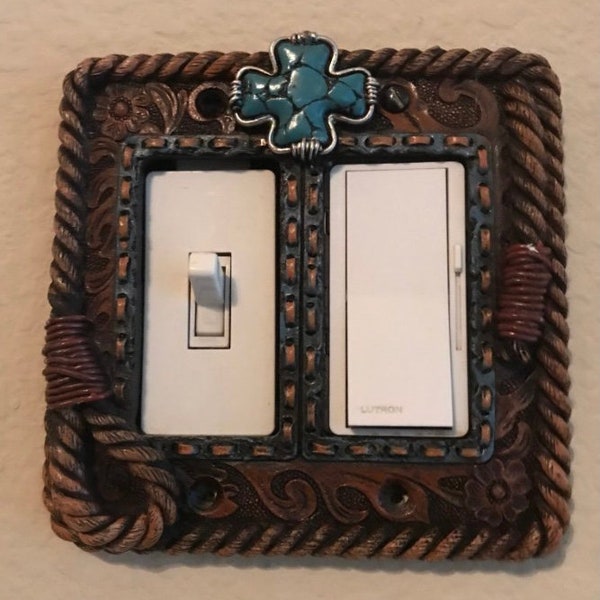Western switch plate cover RA7920 double GFI, tooled, leather look