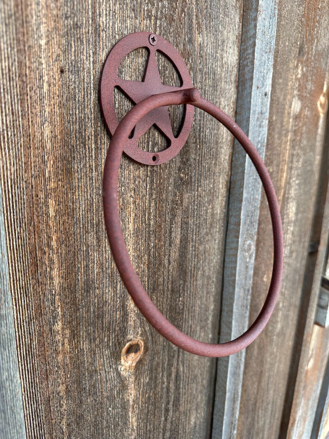 Western Star & Horseshoe Cast Iron Towel Ring, Rustic Country Bathroom Accent