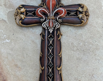 Wall Cross Decor, Fleur De Lis Wall Decor, Wall Crosses For Decor, Wall Cross, Cross Wall Decor, Handmade, Faith, Christian Gift, 6001