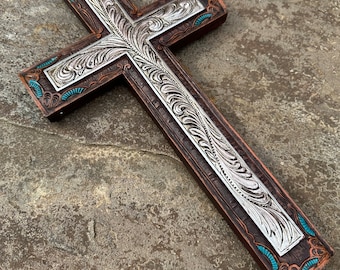 Western Cross, Wall Cross, Cross, Cross Wall Decor, Handmade, Faith, Christian Gift, Southwestern, Western, Silver Cross, 62032