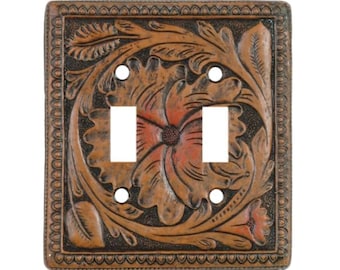 Western switch plate cover RA4917 double switch cover tooled leather look
