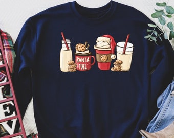 Santa Fuel Sweatshirt - Christmas Sweater - Gift for Her - Cute Christmas Shirt - Santa Shirt - Crewneck - Milk and Cookies