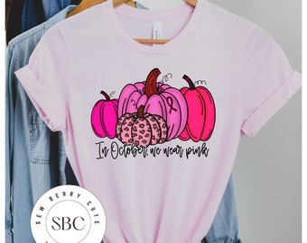 In October We Wear Pink - Leopard - Pumpkin - Breast Cancer Awareness - Pink Ribbon