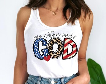 One Nation Under God Tank Top - Patriotic Shirt - 4th of July - Stars and Stripes