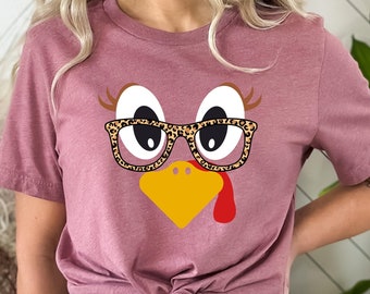 Cute Turkey Shirt - Thanksgiving Tshirt - Family Thanksgiving Shirt - Leopard - Turkey Face - Adult Tshirt  - Kids Thanksgiving Shirt