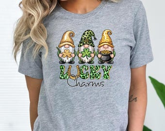 Lucky Charms Gnome Tshirt, St Patrick’s Day Gnome Tee, Lucky Leopard Shamrock Shirt, Bella Canvas Unisex