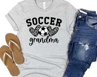Soccer Grandma Shirt with Leopard Heart | Game Day Tee for Sports Grandma | Bella Canvas Unisex T-Shirt | Cute Soccer Fan Gift