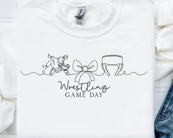 Wrestling Game Day Crewneck with Name Sleeve, Sports Mom Sweatshirt, Personalized