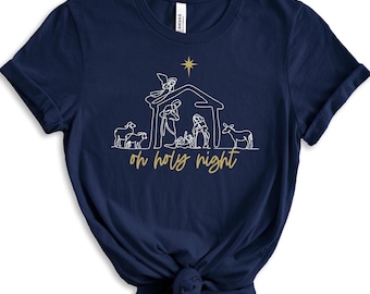 O Holy Night Christmas Nativity Shirt - Bella Canvas Unisex T-Shirt - Gold and White - Custom Color