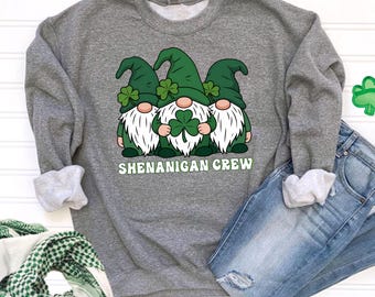 Shenanigan Crew Gnome Sweatshirt, St Patrick’s Day Matching Crewneck, Shamrock Gnome Pullover, Gildan Unisex