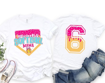 Softball Mama Drip T-Shirt | Custom Number Back | Bella Canvas Unisex Tee | Softball Mom Shirt | Game Day Shirt | Cute Sports Mom Tee