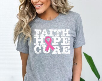 Breast Cancer Awareness T-shirt - Faith Hope Cure - Pink Ribbon - Cancer Survivor - In October We Wear Pink