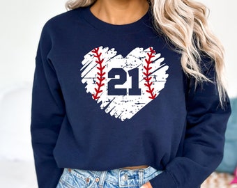 Custom Baseball Number Crewneck, Personalized Baseball Mom Sweatshirt, Baseball Fan Shirt, Cute Baseball Heart Shirt, Baseball Girlfriend