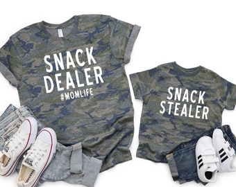 Snack Dealer - Snack Stealer - Camo Mom Shirt - Mommy and Me Shirts - #momlife - Funny Shirt - Mom Tee