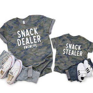 Snack Dealer - Snack Stealer - Camo Mom Shirt - Mommy and Me Shirts - #momlife - Funny Shirt - Mom Tee