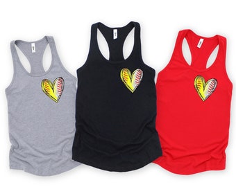 Baseball and Softball Mom - Baseball Mom - Softball Mom - Half Softball Half Baseball Heart Tank Top - Gift for Mom