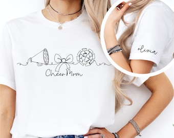 Cheer Mom Tshirt, Personalized Tee,  Line Art Cheerleading Design, Gift for Her