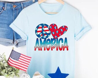 Peace Love America - Patriotic Shirt - 4th of July - American - Peace - Kid Fourth of July Shirt