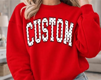 Personalized Polka Dot Sweatshirt, Custom Mascot Name Crewneck, School Spirit Gift