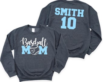 Baseball Mom Crewneck Sweatshirt, Personalized Name and Number Back, Custom Baseball Mom Shirt, Sports Mom Gift, Baseball Game Day Crewneck