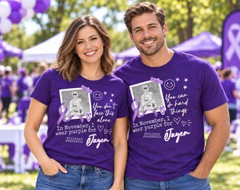 Personalized Epilepsy Awareness Shirt, Custom Photo Purple Ribbon Tee or Sweatshirt, Youth Adult