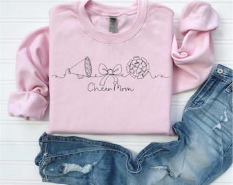 Cheer Mom Sweatshirt, Personalized Sweatshirt,  Line Art Cheerleading Design, Unisex Crewneck