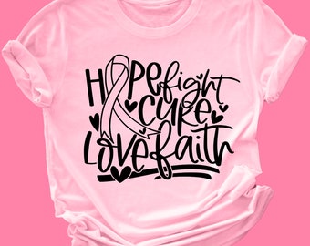 Breast Cancer Awareness T-shirt - Hope Fight Cure love Faith - Pink Ribbon - Cancer Survivor - In October We Wear Pink