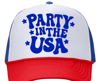 Patriotic Trucker Hat | 4th of July USA Hat | Funny America Hat | Red White Blue Snapback | Feral But Free | Party in the USA