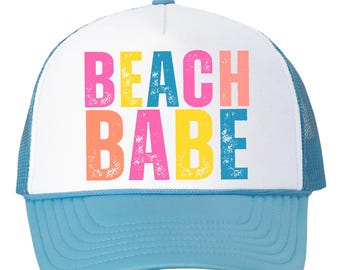 Beach Babe | Pool Babe | Lake Babe | Salty Trucker Hat – Summer Vibes Mesh Hat for Women – Fun Vacation Hat – Cute Snapback Hat